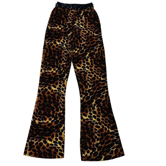 10/25🦋 Leopard Print Fuzzy Flare Costume Pants w/Black Sequin Waistband - Medium - Picture 10 of 15